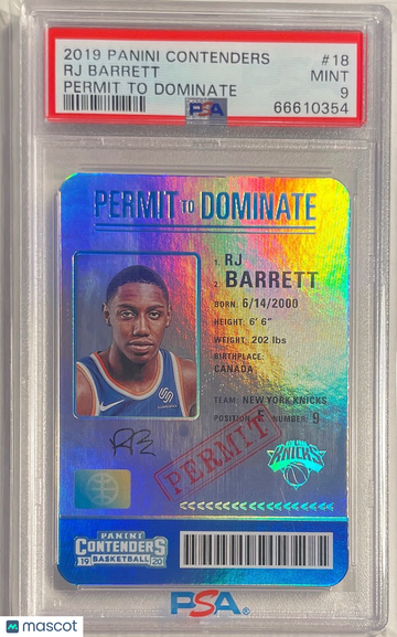 2019 Panini Contenders Permit To Dominate RJ Barrett #18 PSA 9