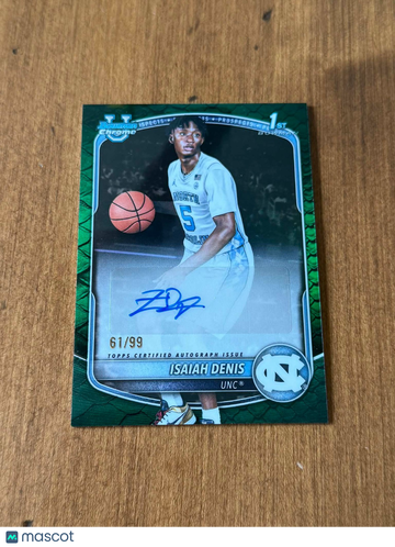 2025-26 Bowman Isaiah Denis #BCP-49 Green Refractor / Limited Edition Short Print Parallel/Variety Rookie Insert Topps