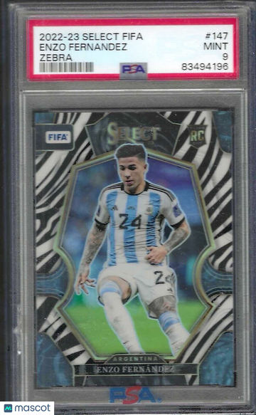 2022 Panini Select FIFA Enzo Fernandez #147 Zebra PSA 10