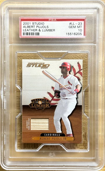 2001 Donruss Studio Albert Pujols Leather & Lumber Rookie bay relic PSA 10 Gem Mint *pop 1