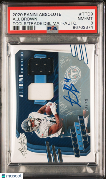2020 Panini Absolute Tools Of The Trade Double Materials A. J. Brown #TTD9 DBL. Mat Autograph /10 PSA 8