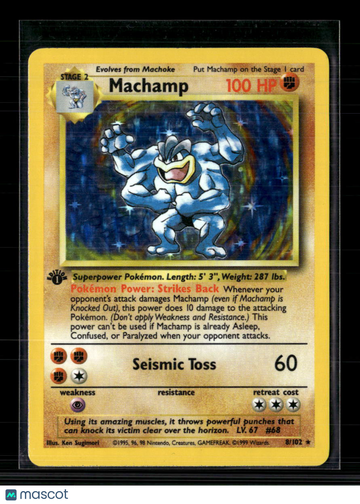 1999 Base Set Machamp Holo Rare 1st Edition #8/102