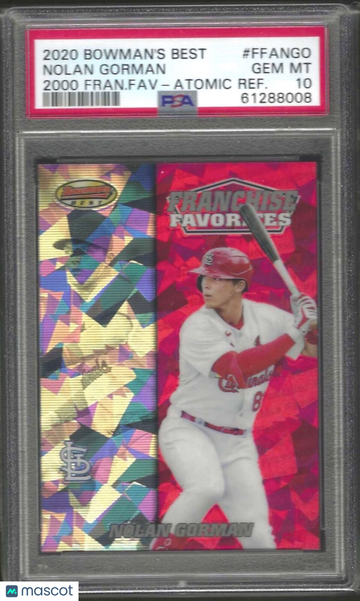 2020 Bowman's Best 2000 Franchise Favorites Nolan Gorman #FFANGO Fran. Fav Atomic Refractor PSA 10