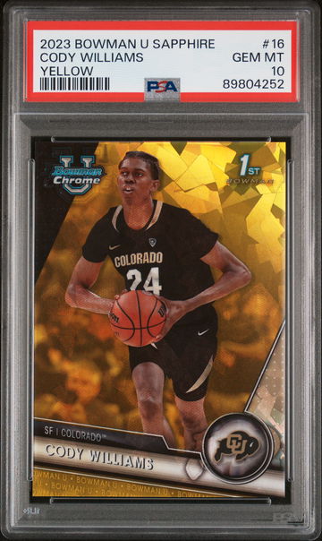 2023 Bowman University Chrome Sapphire Yellow Cody Williams #16 /75 PSA 10