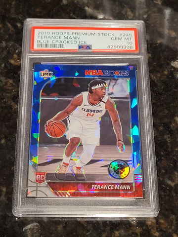 2019 Hoops Premium Stock Terence Mann RC Blue Cracked Ice PSA 10 Gem Mint #245