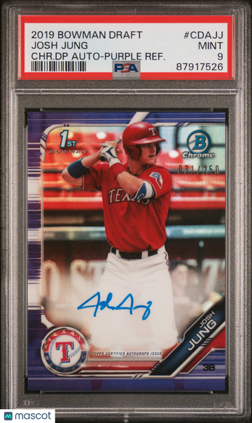 2019 Bowman Draft Chrome Draft Picks Autograph Josh Jung #CDAJJ CHR. DP Purple Refractor /250 PSA 9