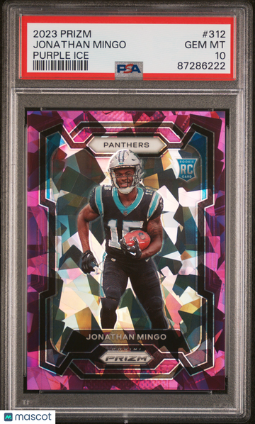 2023 Panini Prizm Jonathan Mingo #312 Purple Ice PSA 10