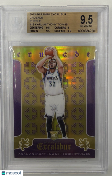 2015-16 Panini Excalibur Karl Anthony Towns #19 Purple Prizm Short Print Parallel Rookie BGS 9.5