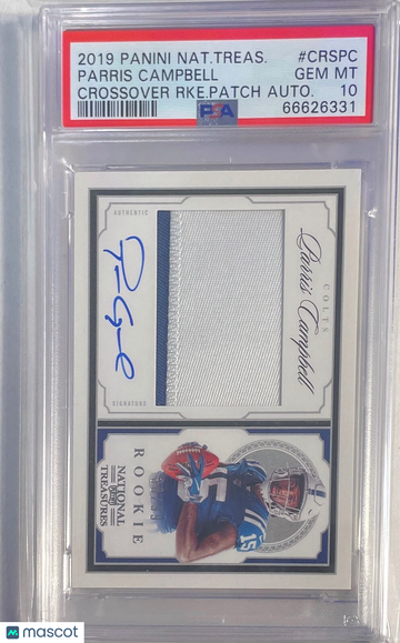 2019 Panini National Treasures Crossover Rookie Patch Autographs Parris Campbell #CRSPC RKE. Patch Autograph PSA 10