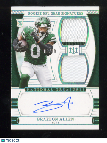 2025 Panini National Treasures RC Rookie NFL Gear Dual Patch Auto Braelon Allen #RGS-BAN /10 Panini Authentic