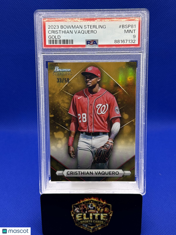 2023 Bowman Sterling Cristhian Vaquero #BSP-81 Gold Refractors SN PSA 9
