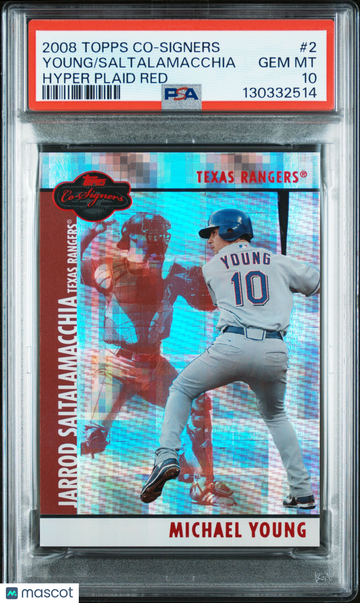 2008 Topps Co-Signers Young Saltalamacchia #2 Hyper Plaid Red PSA 10