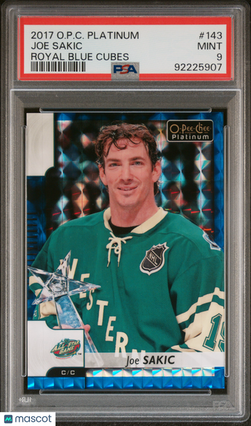 2017-18 O-Pee-Chee Platinum Joe Sakic #143 Royal Blue Cubes PSA 9