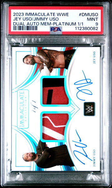 2023 Panini Immaculate WWE Dual Autographed Memorabilia Platinum 1/1 Jey Uso/Jimmy Uso #DMUSO PSA 9
