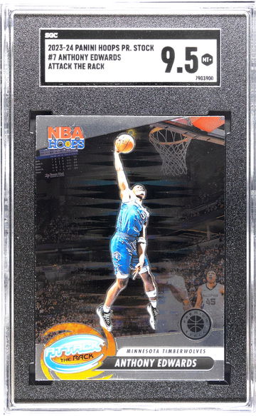 2023-24 Panini Hoops Premium Stock #7 Anthony Edwards Attack The Rack SGC 9.5
