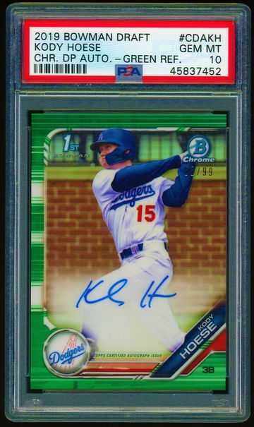 2019 Bowman Chrome KODY HOESE Green Refractor Auto RC PSA 10 Autograph #66/99 Los Angeles Dodgers