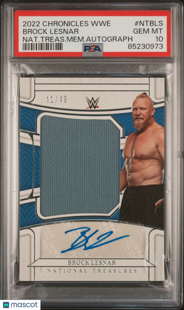 2022 Panini Chronicles Brock Lesnar #NTBLS Nat. Treas. Mem. Autograph 41/49 PSA 10 Auto
