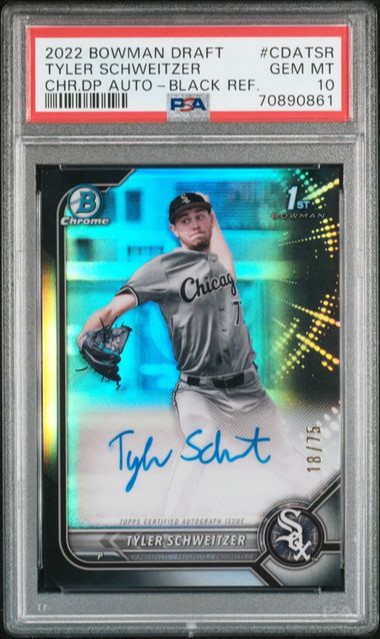 2022 Bowman Draft Tyler Schweitzer CDA-TSR Black Refractor /75 White Sox PSA 10