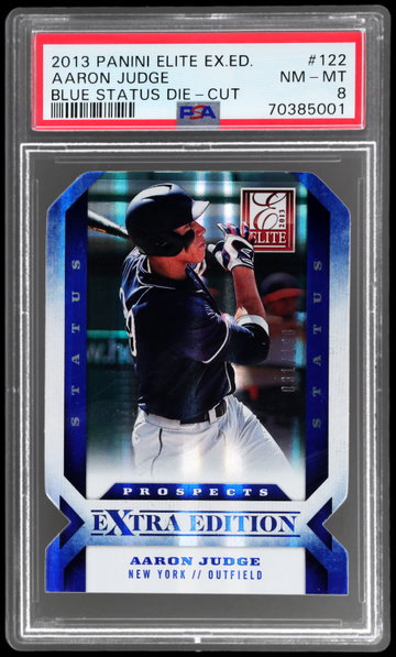 2013 Panini Elite Extra Edition Aaron Judge Blue Status Die-cut PSA 8