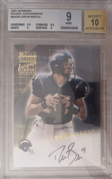 2001 Bowman Rookie Autograph Drew Brees BGS 9
