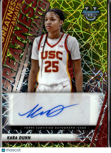 Kara Dunn 2026 Topps Bowman University's Best Basketball Greatness Awaits Auto Yellow Refractor /75 USC Trojans