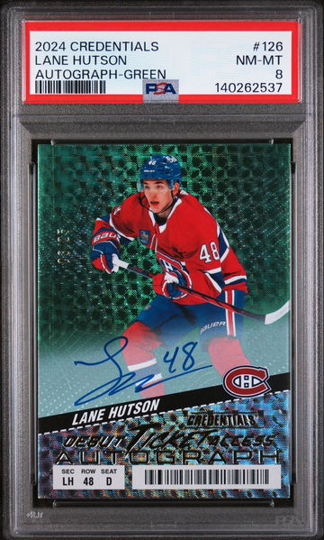 2024 Upper Deck Credentials Autograph-Green Lane Hutson #126 /88 PSA 8