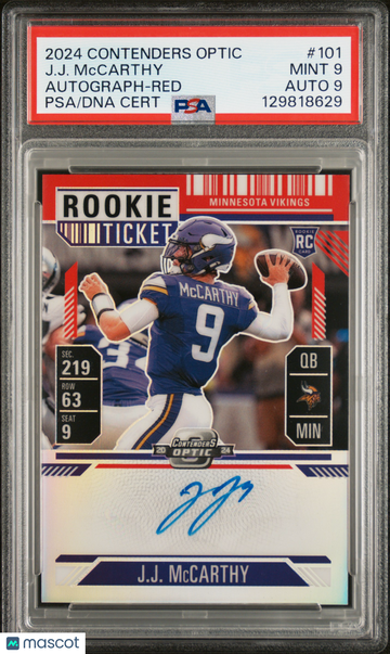 2024 Contenders Optic JJ Mccarthy #101 Red Prizm Auto /175 PSA 9 Auto 9