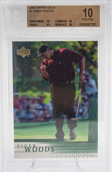 TIGER WOODS BGS 10 PRISTINE ROOKIE RC #1 2001 UPPER DECK