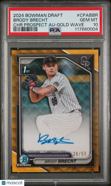 2024 Bowman Draft Chrome Prospect Autographs Brody Brecht #CPABBR Gold Wave /50 PSA 10