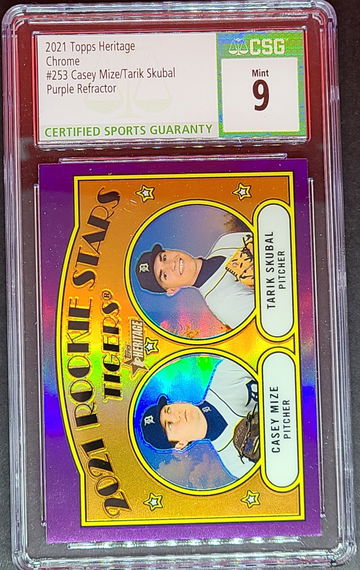 2021 Topps Heritage Chrome #253 Casey Mize/Tarik Skubal RC Purple Refractor CSG Mint 9