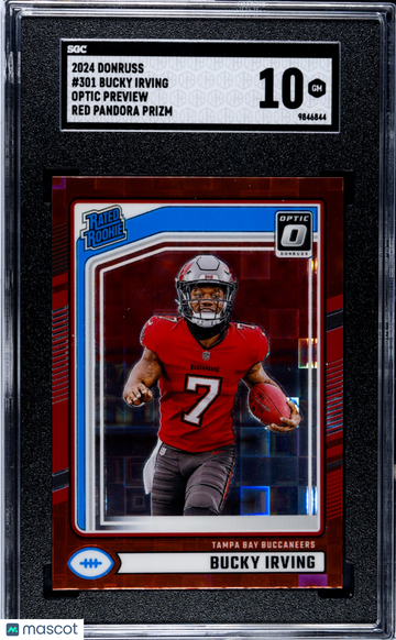 2024 Donruss Bucky Irving Optic Preview Red Pandora Prizm Rookie #301 SGC 10 Tampa Bay Buccaneers