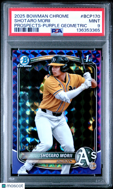 2025 Bowman Chrome Shotaro Morii #BCP-170 Purple Geometric /250 1st Bowman PSA 9