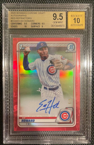 2020 bowman chrome ed howard red /5 auto bgs 9.5