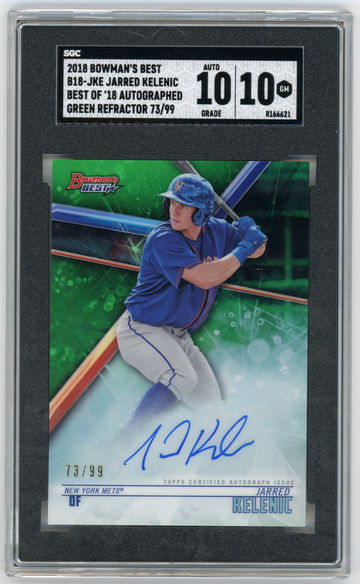 Jarred Kelenic 2018 Bowman's Best Auto Green Refractor Best of '18 Auto #'d 73 /99 SGC 10 / 10 GEM Mariners