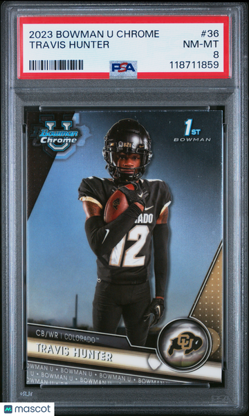 2023 Bowman University Chrome Travis Hunter #36 Rookie PSA 8
