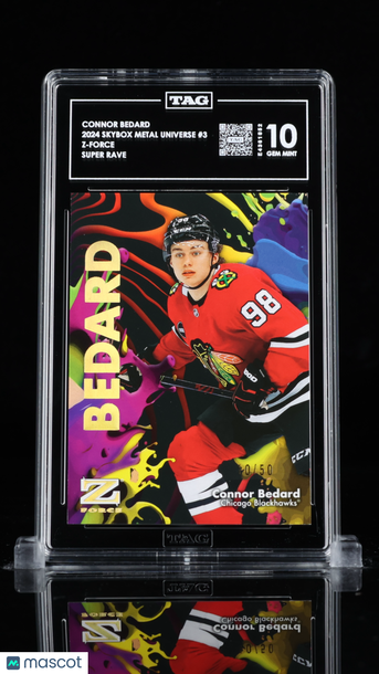 2024 SkyBox Metal Universe Z-Force Connor Bedard #3 Super Rave /50 TAG 10