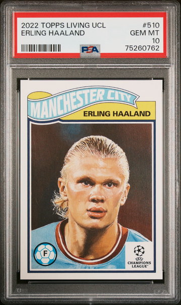 2023 TOPPS LIVING UEFA CHAMPIONS LEAGUE ERLING HAALAND #510 MAN CITY PSA 10