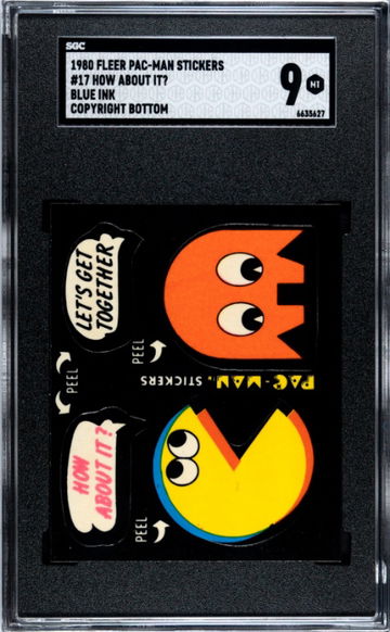 1980 Fleer Pac-Man Stickers #17 How About It? Blue Ink Back, Copyright Bottom SGC 9 MT