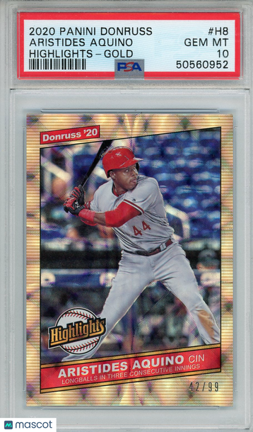 2020 Panini Donruss Highlights Aristides Aquino #H8 Gold /99 Rookie PSA 10