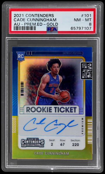 2021 Panini Contenders Cade Cunningham Rookie Ticket Autograph Premium Edition Gold PSA 8 RC