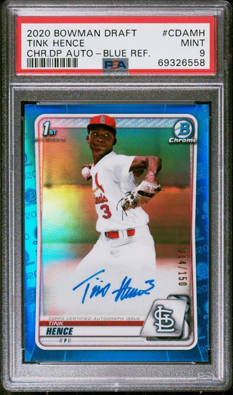 Tink Hence - 2020 Bowman Chrome Draft Picks - Blue Refractor 14/150 - PSA 9