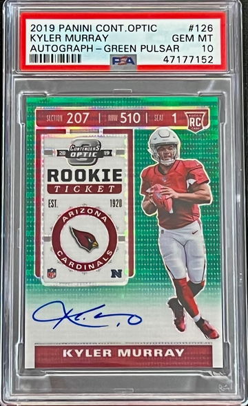 2019 Kyler Murray Panini Contenders Optic Auto Autograph Green Pulsar #126 PSA 10 GEM MINT Rookie Card RC 