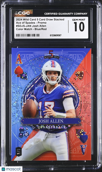 2024 Wild Card 5 Card Draw Stacked Josh Allen #SDJS-JAN Color Match - Blue/Red /1 Ace of Spades - Promo CGC 10