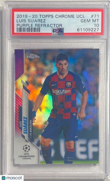2019 Topps Chrome UEFA Champions League Luis Suarez #71 Purple Refractor PSA 10