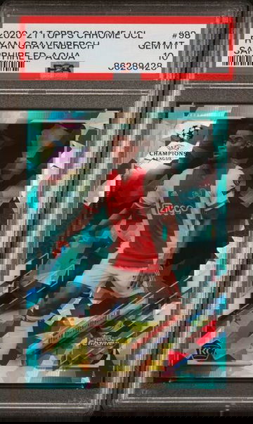 2020 Topps Chrome UCL Sapphire Edition Ryan Gravenberch #/150 Aqua RC PSA 10