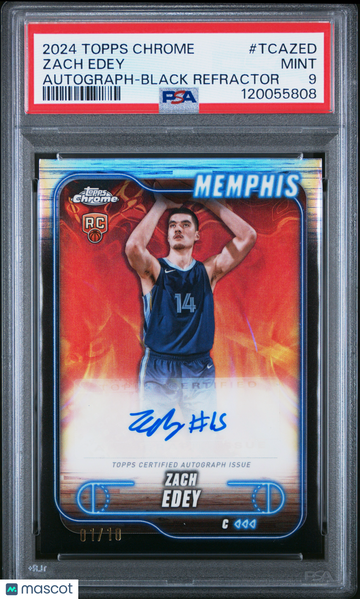 2024-25 Topps Chrome Zach Edey #TCA-ZED Black Refractor /10 Rookie Auto PSA 9 Topps