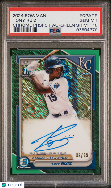 2024 Bowman Chrome Prospect Autographs Baseball—Tony Ruiz #CPATR Green Shim 02/99—PSA 10