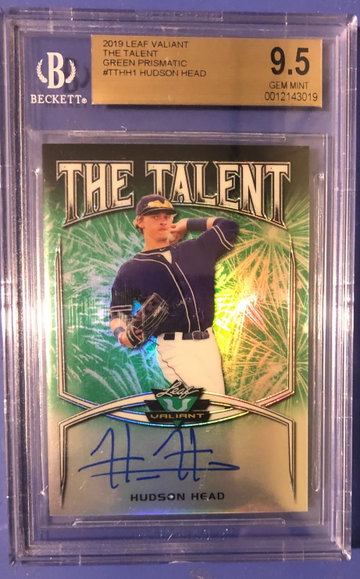 /99 2019 Leaf Valiant GREEN PRISMATIC Hudson Head AUTO BGS 9.5 rookie
