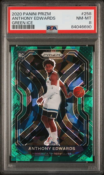 2020 PANINI ANTHONY EDWARDS PRIZM GREEN ICE #258 PSA 8