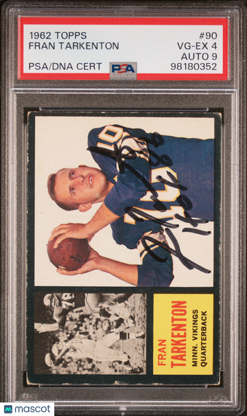 1962 Topps Fran Tarkenton #90 PSA 4 Auto 9